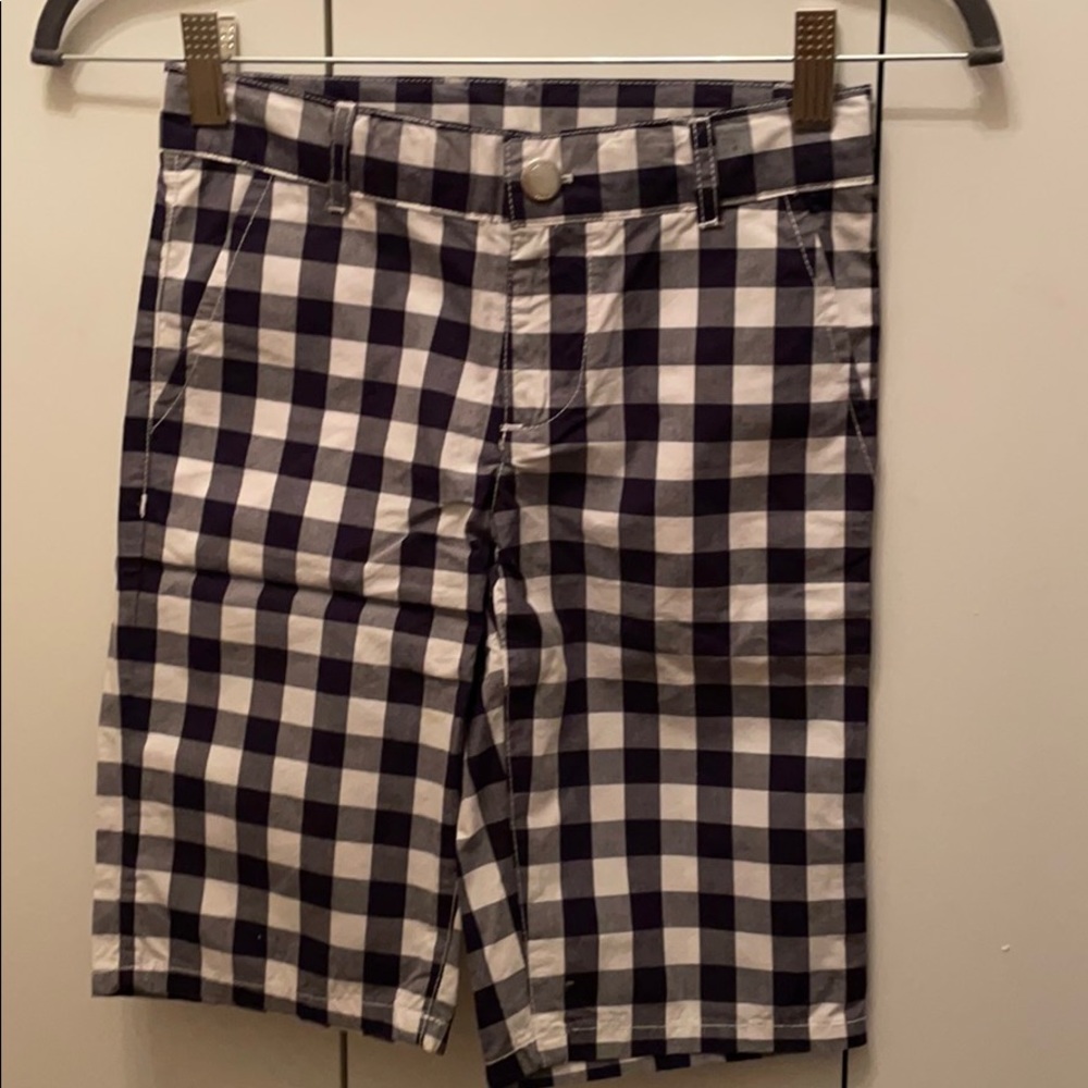 Super cute boys blue and white checked shorts